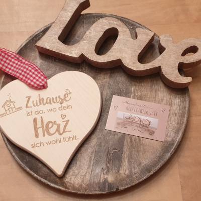 Personalisiertes Holzherz, Herz, Zuhause, Spruch, Geschenk, zum aufhängen, Herzlich Willkommen, Home, Einzug,