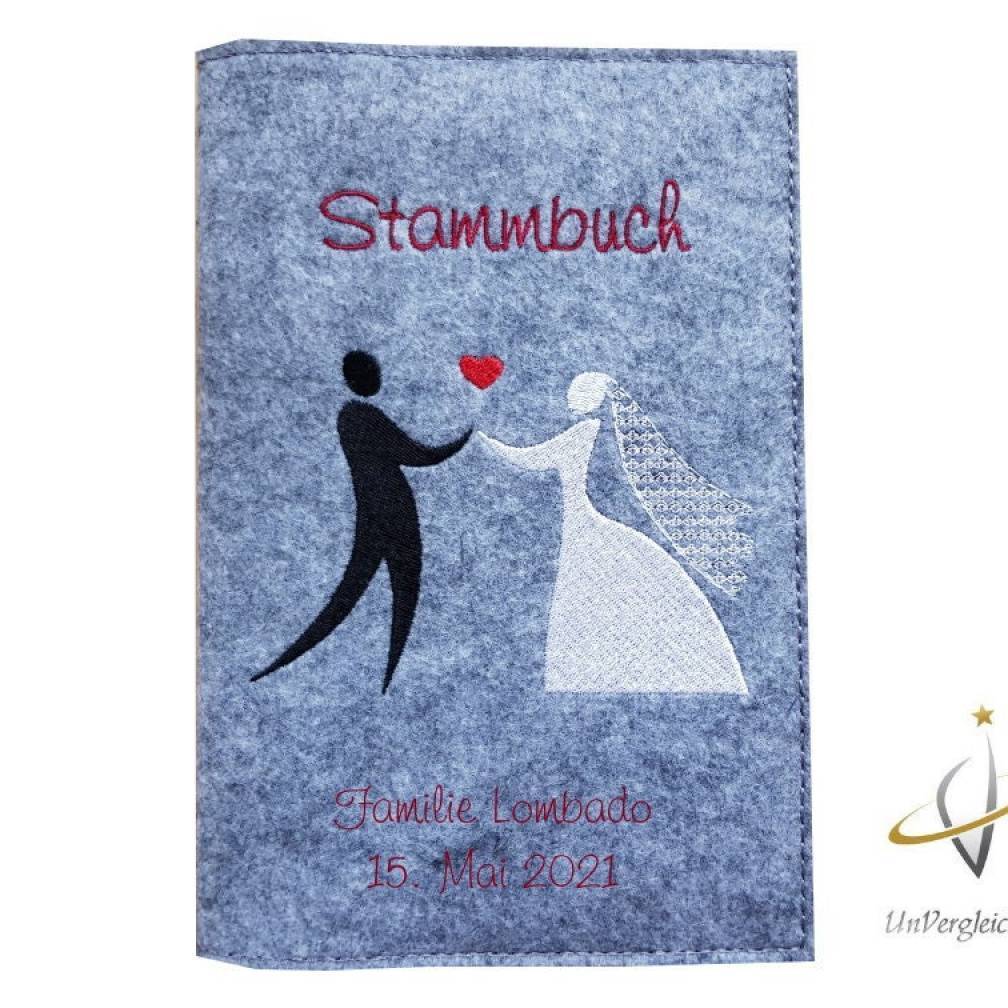 Stammbuch Stammbuchhülle Hochzeitskuss Einband Umschlag für Stammbuch Namensbestickung Familienbuch