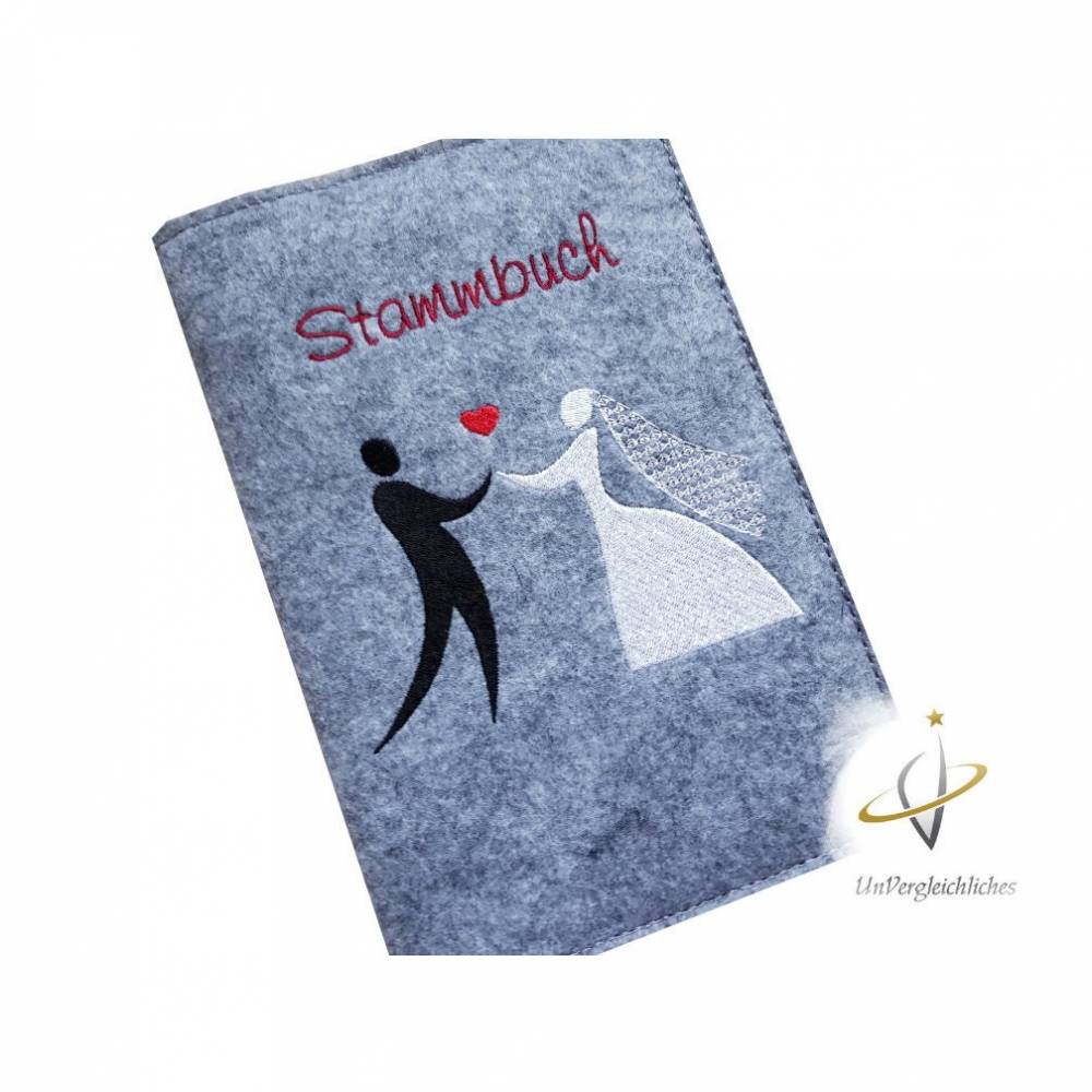 Stammbuch Stammbuchhülle Hochzeitskuss Einband Umschlag für Stammbuch Namensbestickung Familienbuch Bild 3