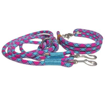 Leine Halsband Set verstellbar, petrol, pink, türkis, Edelstahl, Wunschlänge