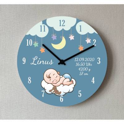 Kinderwanduhr Baby Geburtsdatum Wanduhr personalisiert Geburt Taufe Kinderzimmer Uhr