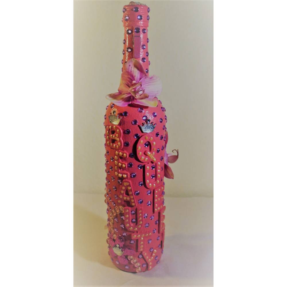 Dekoflasche Geldgeschenk BEAUTY QUEEN Upcycling Flasche Geschenk Frauengeschenk zu Weihnachten Geburtstag Valentinstag M