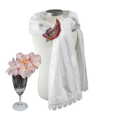 Brautschal Weiß mit Rosen & Spitze – Elegante Stola für die Hochzeit