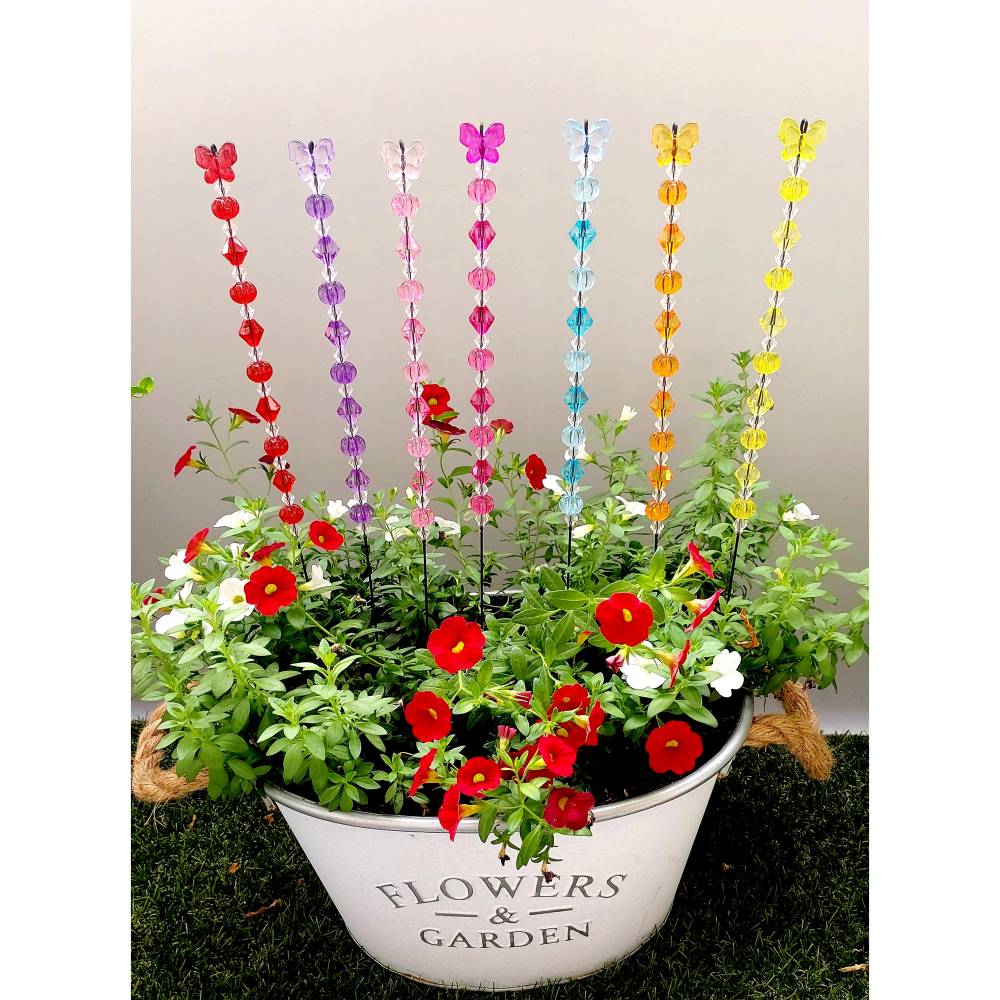 Blumenstecker Pflanzenstecker Gartenstecker mit Schmetterling 7 Farben zur Auswahl