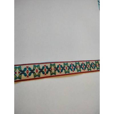 1m Webband mit graphischem Muster, 15mm breit, Meterware,Retro, beige, rot, türkis