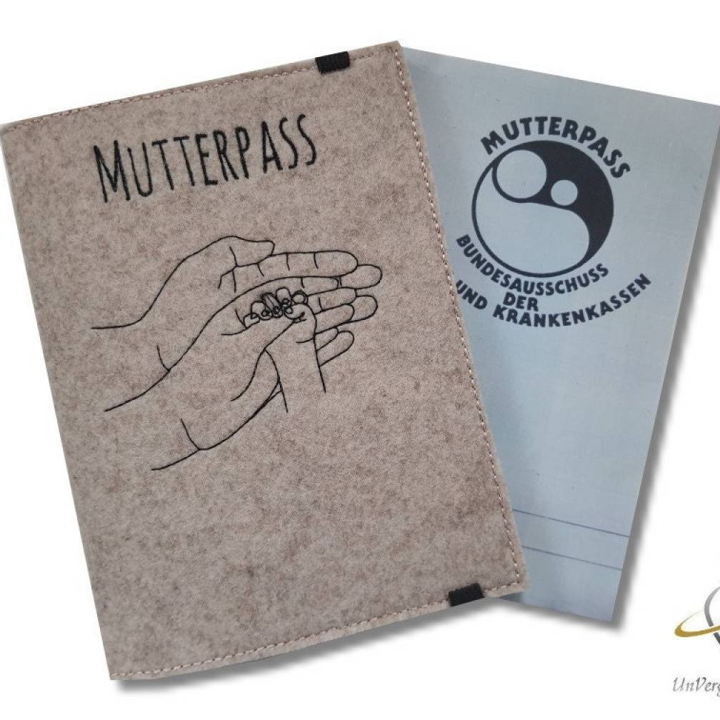 Hülle für den Mutterpass personalisierbar Mutterpasshülle OneLine LineArt Hände