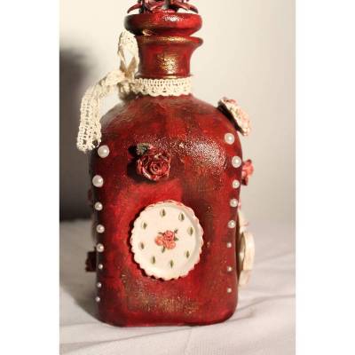 Dekoflasche KAFFEEKRÄNZCHEN Upcycling bemalte Glasflasche Geschenk Frauengeschenk zu Geburtstag Valentinstag Muttertag