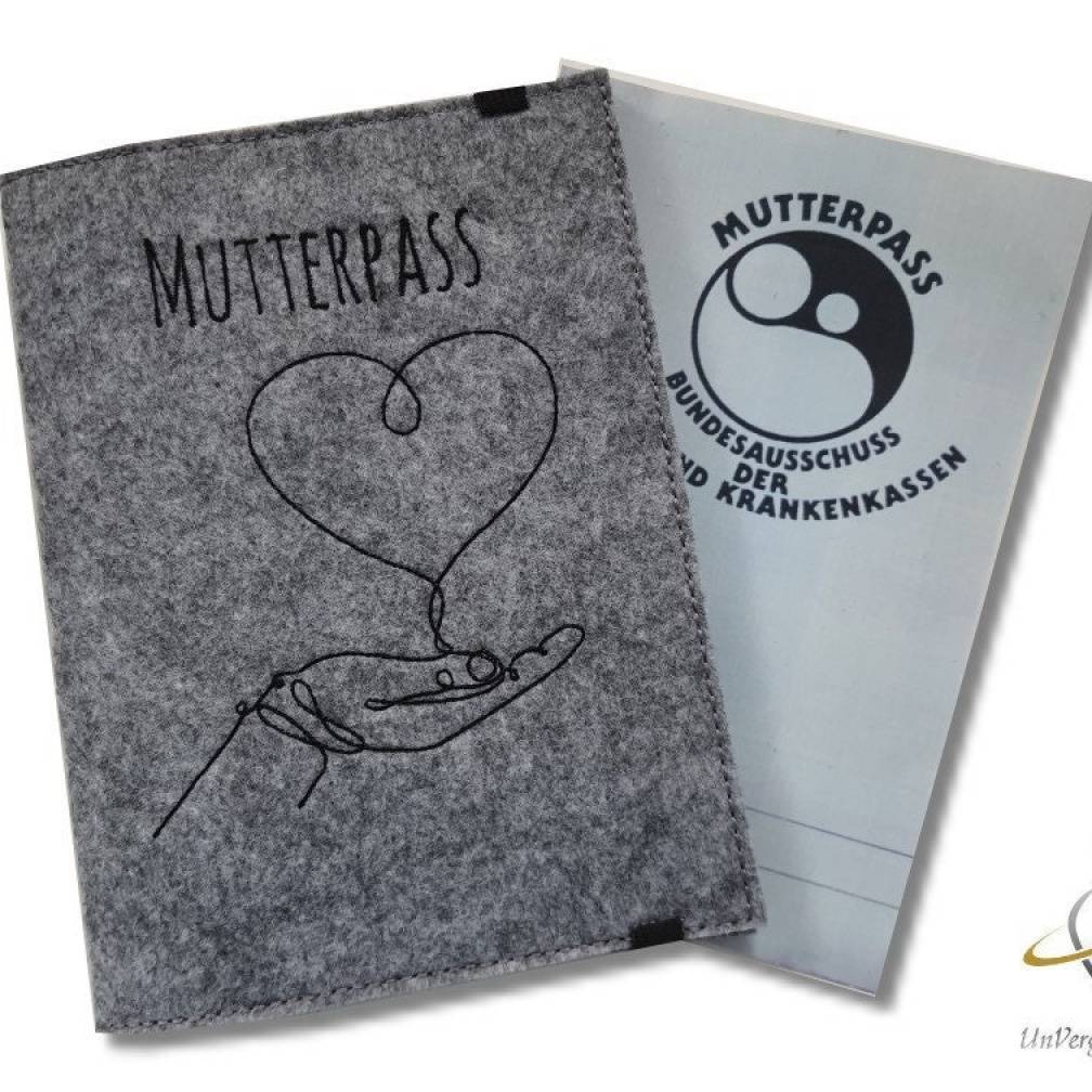 Hülle für den Mutterpass personalisierbar Mutterpasshülle OneLine LineArt Herz Hand
