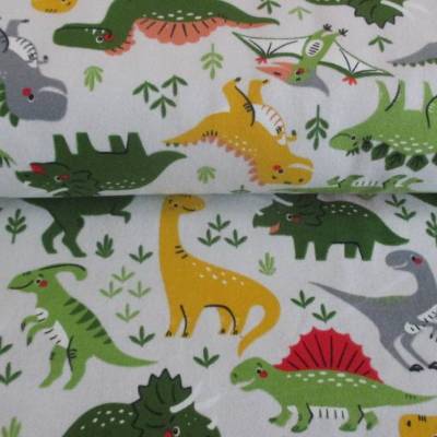 French Terry, Sweat Dino-Party unangeraut grauweiß Oeko-Tex Standard 100(1m/18,-€)