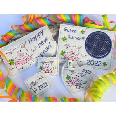 Stickdatei Glück Glücksschwein SET XL mit 2024  2025  2026