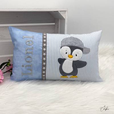 Kuschelkissen Pinguin – Personalisiertes Namenskissen zur Geburt, Taufe & Geburtstag