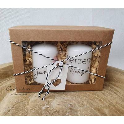 Handverziertes Kerzen-Set in Geschenkbox - Geschenk "Danke & Herzensmensch"