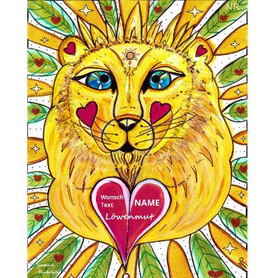 Löwen Bild. Löwenmut. Mut tut gut. A4 Druck. Wunschname 