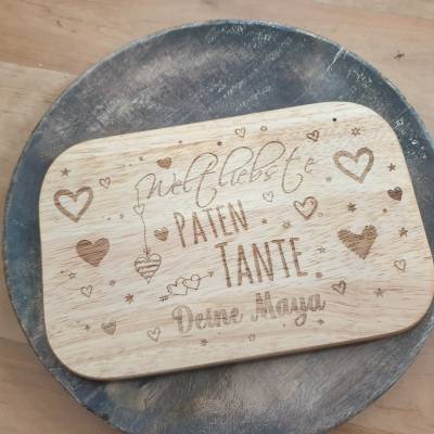 Frühstücksbrett/Vesperbrett/Schneidebrett Laser Gravur Patentante, Beste Patentante