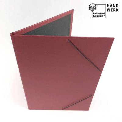 DIN A4 Mappe dunkelrot schwarz, Eckspannermappe, Sammelmappe, handgefertigt