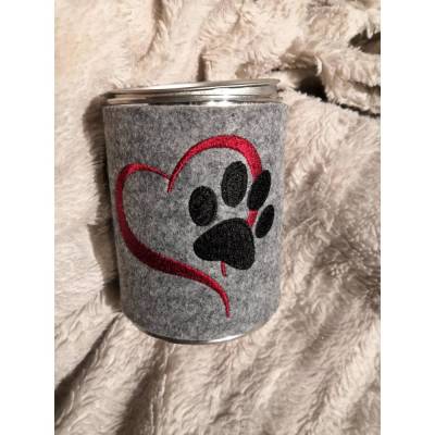S-SD0001-1 Spardose 500ml mit bestickter Filzhülle - Herz Pfote - handmade