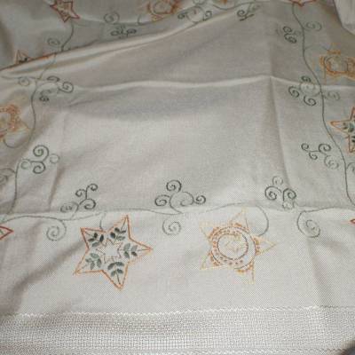 handgestickte Tischdecke, Sterne, kleine Spitzenkante, beige, 80 x 80 cm