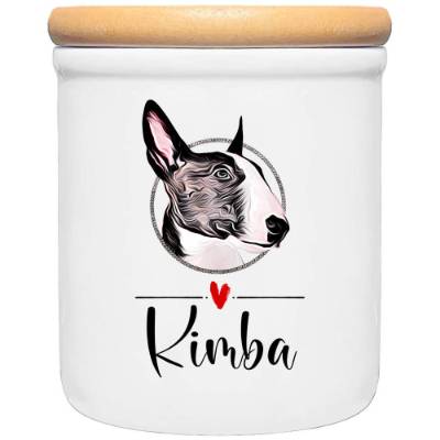 Keramik Leckerlidose BULLTERRIER mit Hunde-Silhouette - personalisiert mit Name