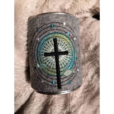 S-SD0001-2  Spardose 500ml mit bestickter Filzhülle - christlich1 - handmade