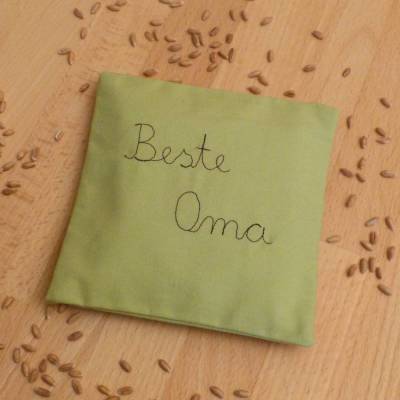 Kleines Wärmekissen, Dinkelkissen, 12 x 12 cm, mit Name/Text, 20 Farben, Biobaumwolle, Handarbeit 