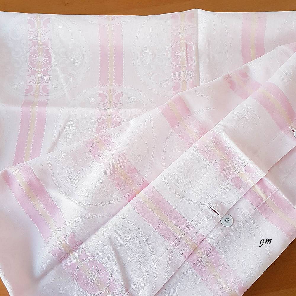 Vintage Qualitätsbettwäsche aus den 50ern, rose-weiß, reine Baumwolle, Aussteuer, 180x130cm