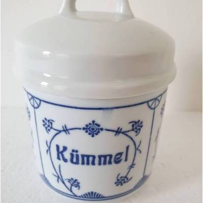Vintage, Gewürzbehälter, Gewürzdosen Porzellan Indisch Blau Strohblumen Jäger Eisenberg DDR