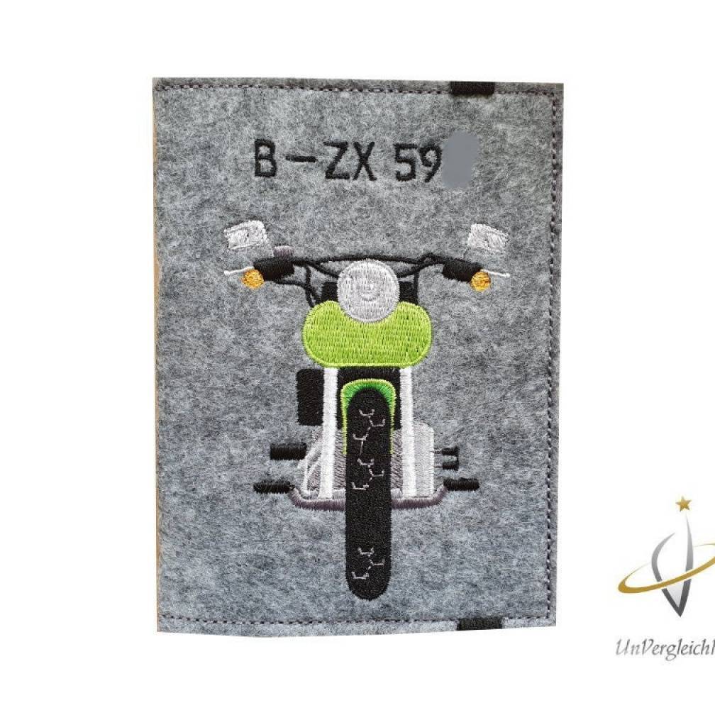 Etui KFZ Zulassungsbescheinigung Wunschkennzeichen Mappe Motorradpapiere KFZ-Unterlagen KFZ-Schein Filzmappe Motorrad Ke