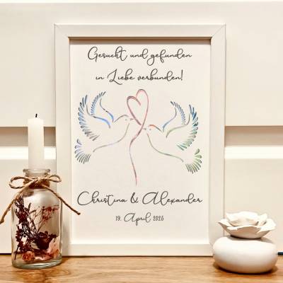 Geldgeschenk zur Hochzeit personalisiert - Hochzeitsgeschenk "Gesucht und gefunden in Liebe verbunden"