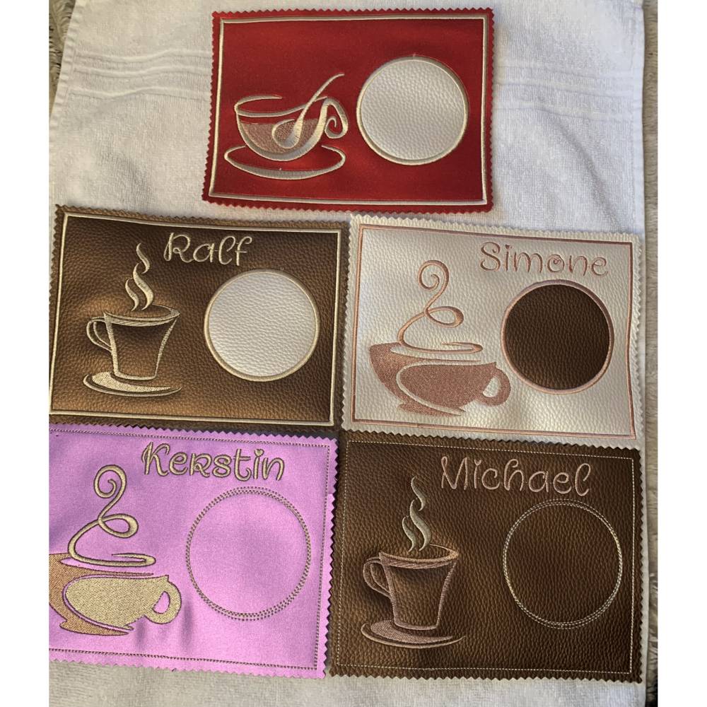 Stickdatei Mug Rug Untersetzer Kaffee, Tee Kakao  Maschinenstickerei Set 133a Bild 1