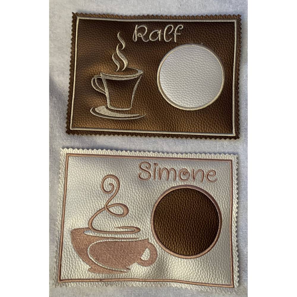 Stickdatei Mug Rug Untersetzer Kaffee, Tee Kakao  Maschinenstickerei Set 133a Bild 2