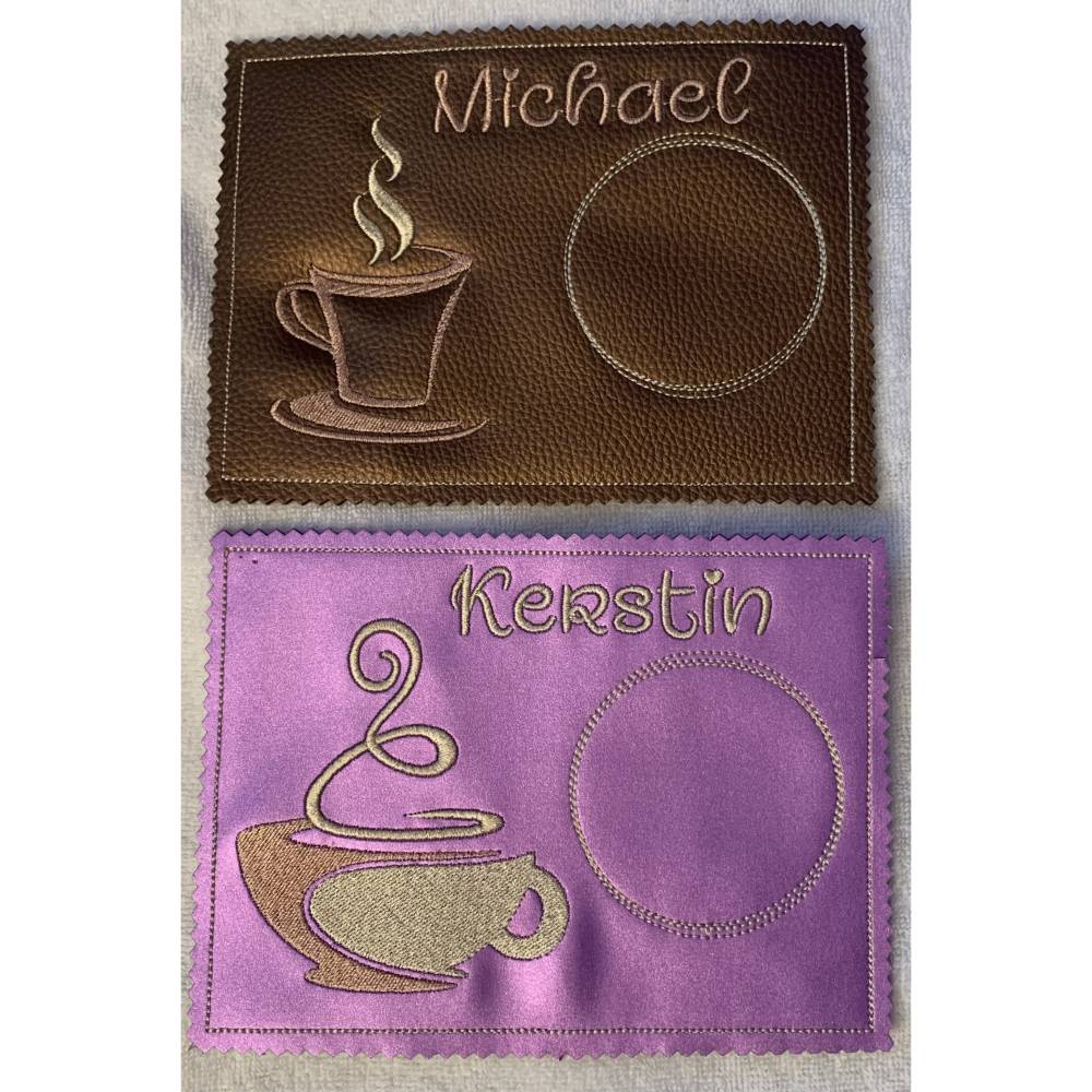 Stickdatei Mug Rug Untersetzer Kaffee, Tee Kakao  Maschinenstickerei Set 133a Bild 3