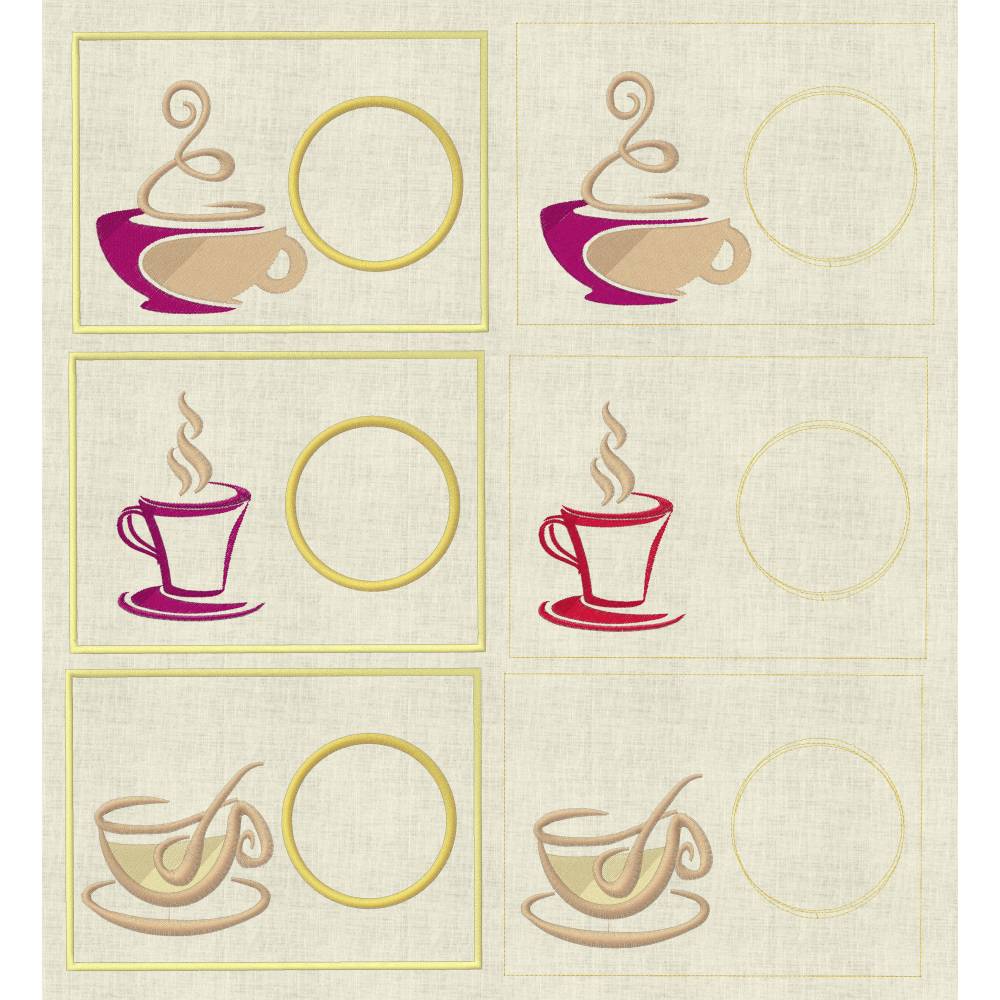 Stickdatei Mug Rug Untersetzer Kaffee, Tee Kakao  Maschinenstickerei Set 133a Bild 4