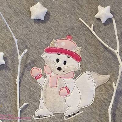Doodle Stickdatei Winterfuchs - Schlittschuhlaufen
