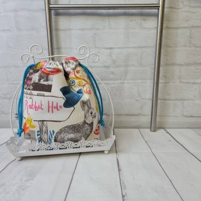 Utensilo Stoffkörbchen Beutel Hasen Motiv mit Kordeln zum verschließen , handmade by la piccola Antonella