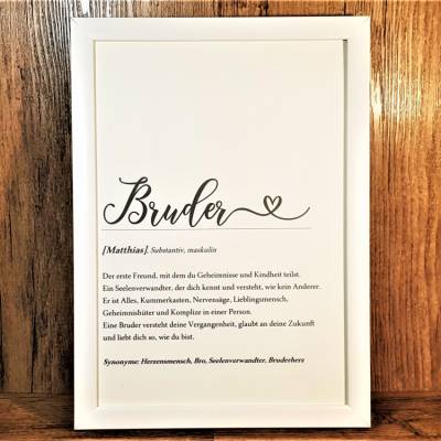 Definition Bruder personalisiert - Geschenk Bruderherz Poster - Geburtstagsgeschenk bester Bruder - Wanddeko Kunstdruck