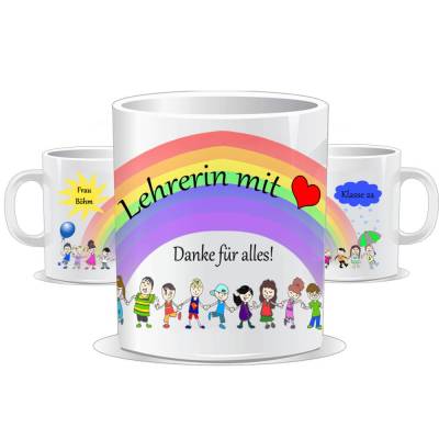 Lehrerin mit Herz Tasse, Geschenk für Lehrer/in, Abschied Schule, Personalisierbar mit Name uvm.