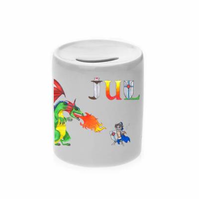 Spardose Motiv Ritter mit Name / personalisierbar / Drache / Burg / Sparschwein / Sparbüchse