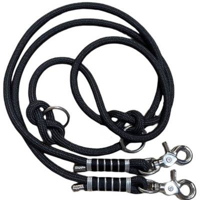 Hundeleine verstellbar 8 mm, Tauleine, schwarz, silber, Scherenkarabiner, Edelstahl, Wunschlänge