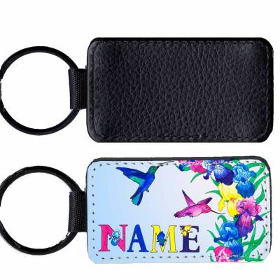 Kunstleder Schlüsselanhänger mit Name/ Kolibri / personalisierbar / Vogel / Blume