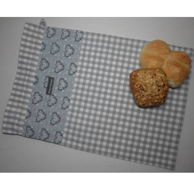Brotbeutel *speciale* Baumwolle grau-kariert/ graue Herzen mit Kordel von friess-design 
