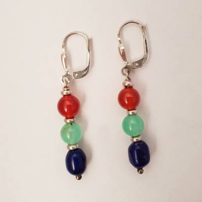 Lapislazuli- Chrysopras- Karneol- Ohrhänger mit Silberbrisuren
