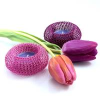 TEELICHTHALTER Donut - fingergestrickt aus pink- oder fuchsiafarbenem Kupferdraht