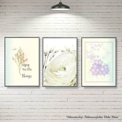 enjoy the little things*  3er Set in Pastel Handlettering Blumen Print Poster Kunstdruck Wandbild mit Spruch Geschenk 