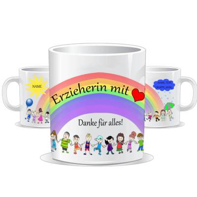 Tasse, Geschenk für Erzieherin, Abschied Kindergarten Kita, Tasse für Erzieher, Personalisierbar, Erzieherin mit Herz
