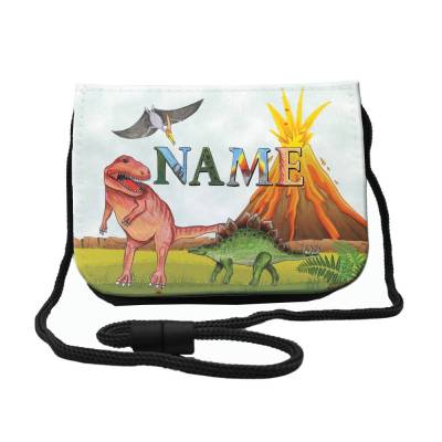 Kinder Brustbeutel mit Name / Dino / Klettverschluss Schnur Klarsichtfach / personalisierbar / Geldbörse zum Umhängen