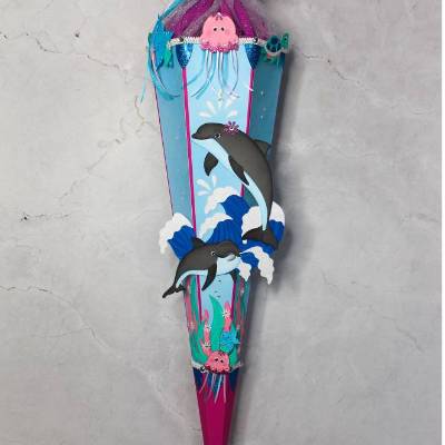 Schultüte Delfine „Skippy“ und „Ole“ 6-eckig 85 cm