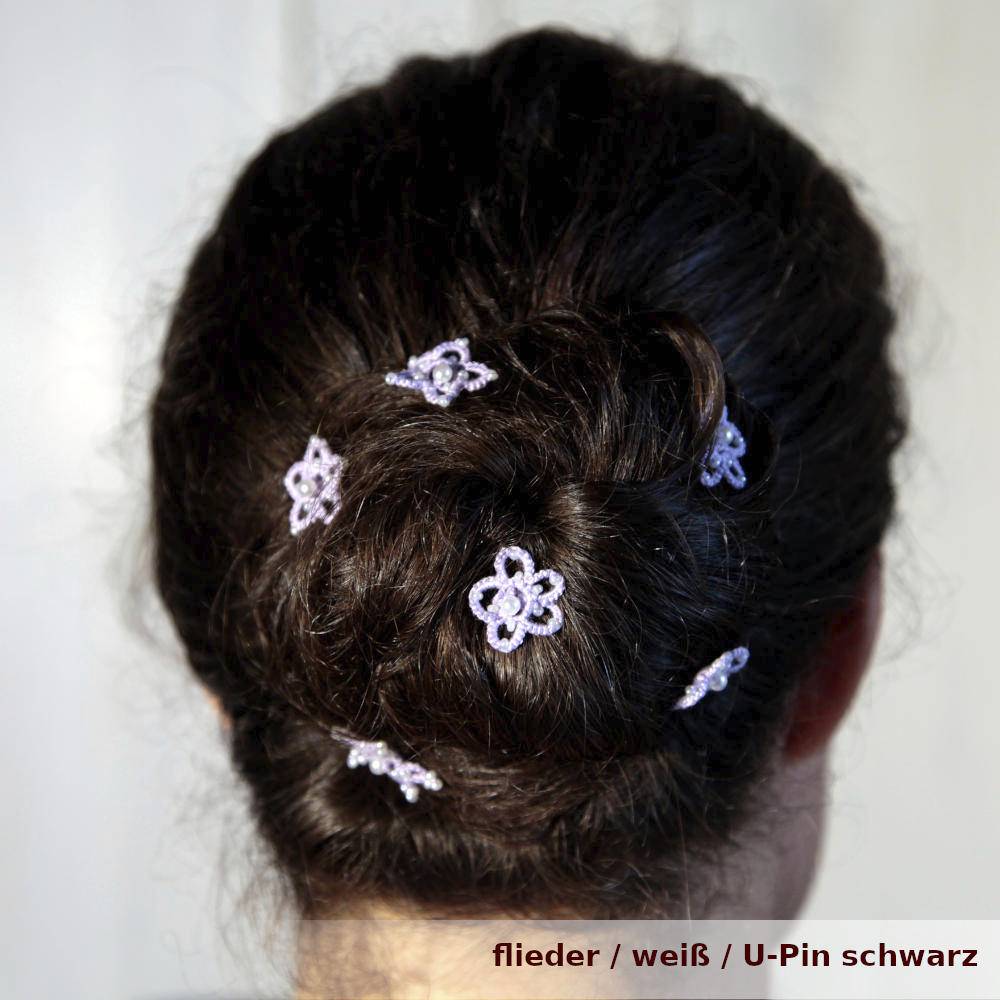 3er Set Haarnadeln Haarsterne aus Baumwolle mit Glaswachsperle und kleinen Glasperlchen an Bobby-Pin U-Pin Bild 1