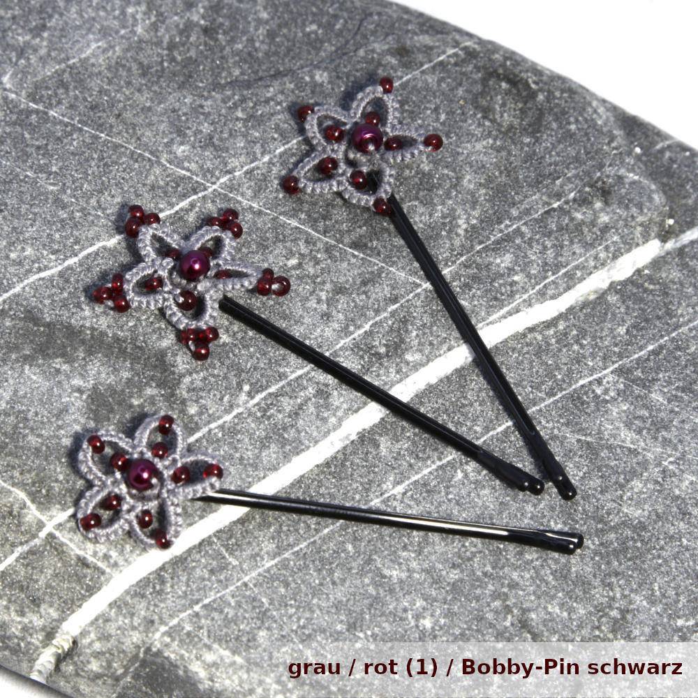 3er Set Haarnadeln Haarsterne aus Baumwolle mit Glaswachsperle und kleinen Glasperlchen an Bobby-Pin U-Pin Bild 5