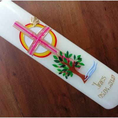 Taufkerze Kommunionkerze Kommunionskerze Mädchen Jungen Lebensbaum Baum Taube modern klassisch Farbwünsche möglich