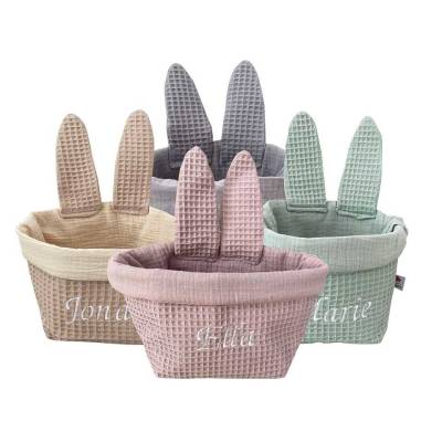 Osterkörbchen "Hase", Osterkorb personalisiert mit Namen, Utensilo aus Waffelpique, in Pastellfarben